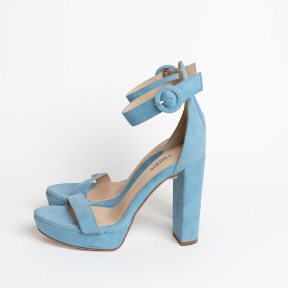 L'Agence Cecile Suede Ankle Strap Sandals Block Heel In Baltic Sea EU 36 - Picture 2 of 16